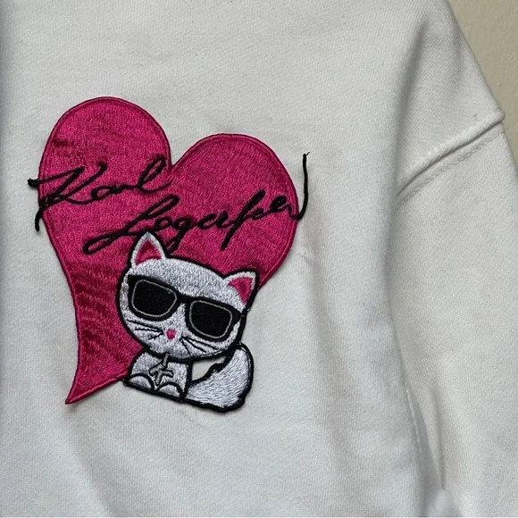 Karl Lagerfeld Ikonik Choupette Cat Embroidered Hoodie XS - White - Picture 3 of 9